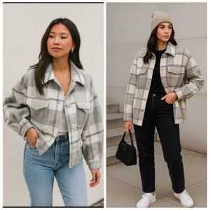AE Gray Plaid Oversized Shacket Button Down Jacket XXL